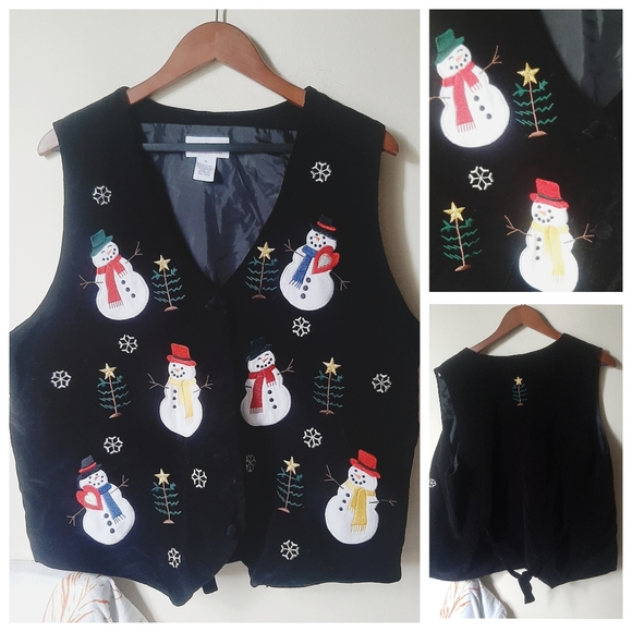 VTG Velvet Christmas Snowman XL Vest Ugly y2k - Picture 1 of 8